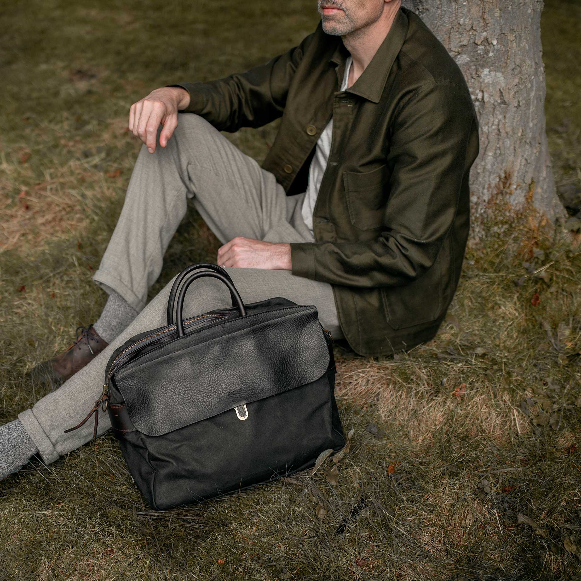 Zeppo Business bag - Canvas and leather Olive